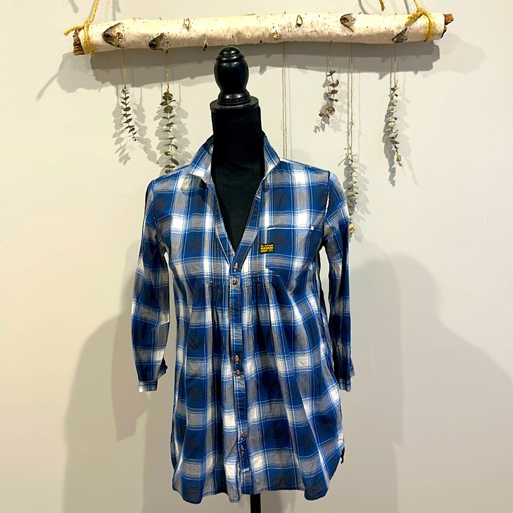 G-Star Women 3/4-sleeve shirt, plaid, 100% cotton, button down, size small